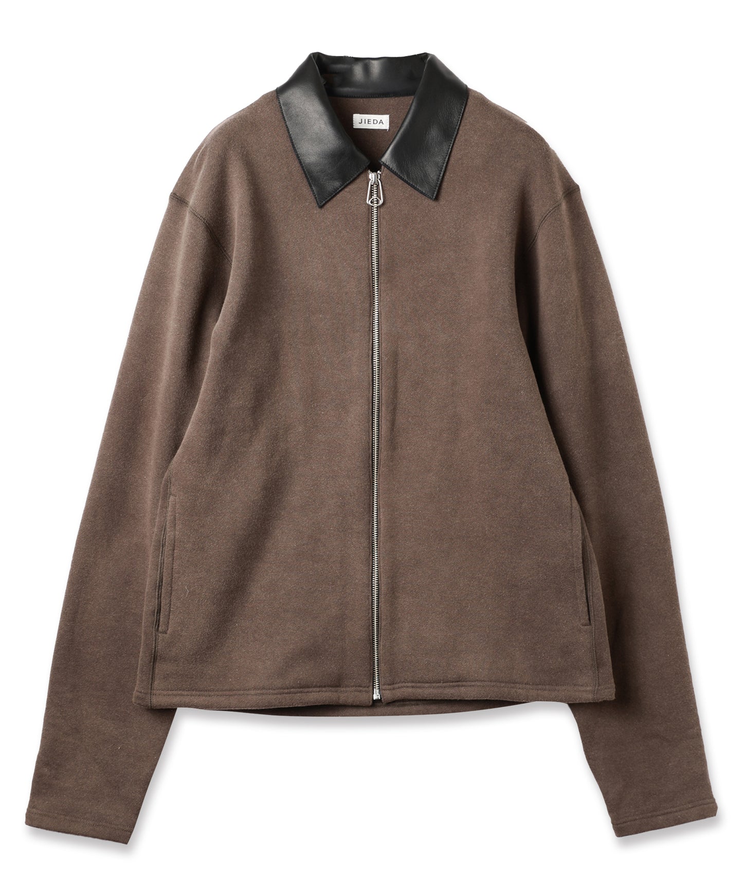 LEATHER COLLAR FADE SWEAT ZIP JACKET