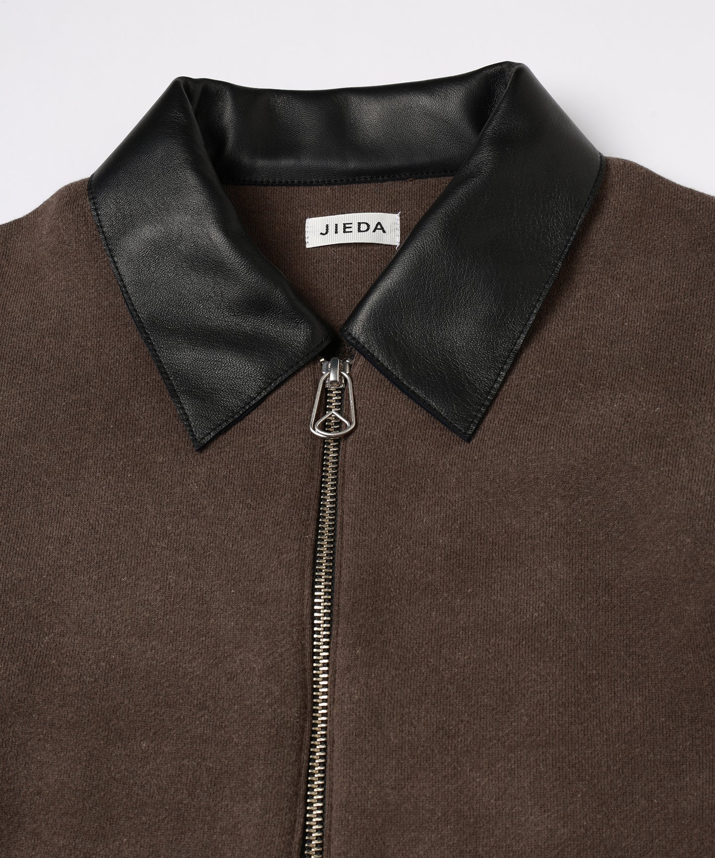 LEATHER COLLAR FADE SWEAT ZIP JACKET