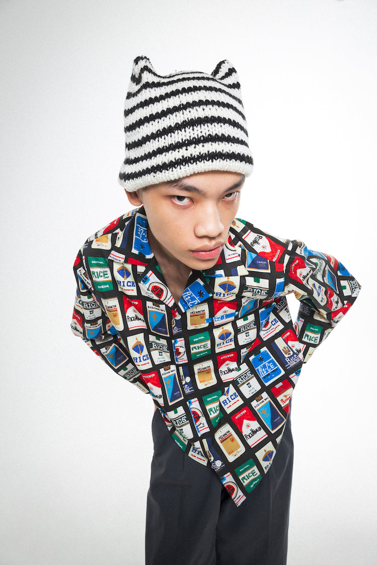HAND KNITTED STRIPED BEANIE