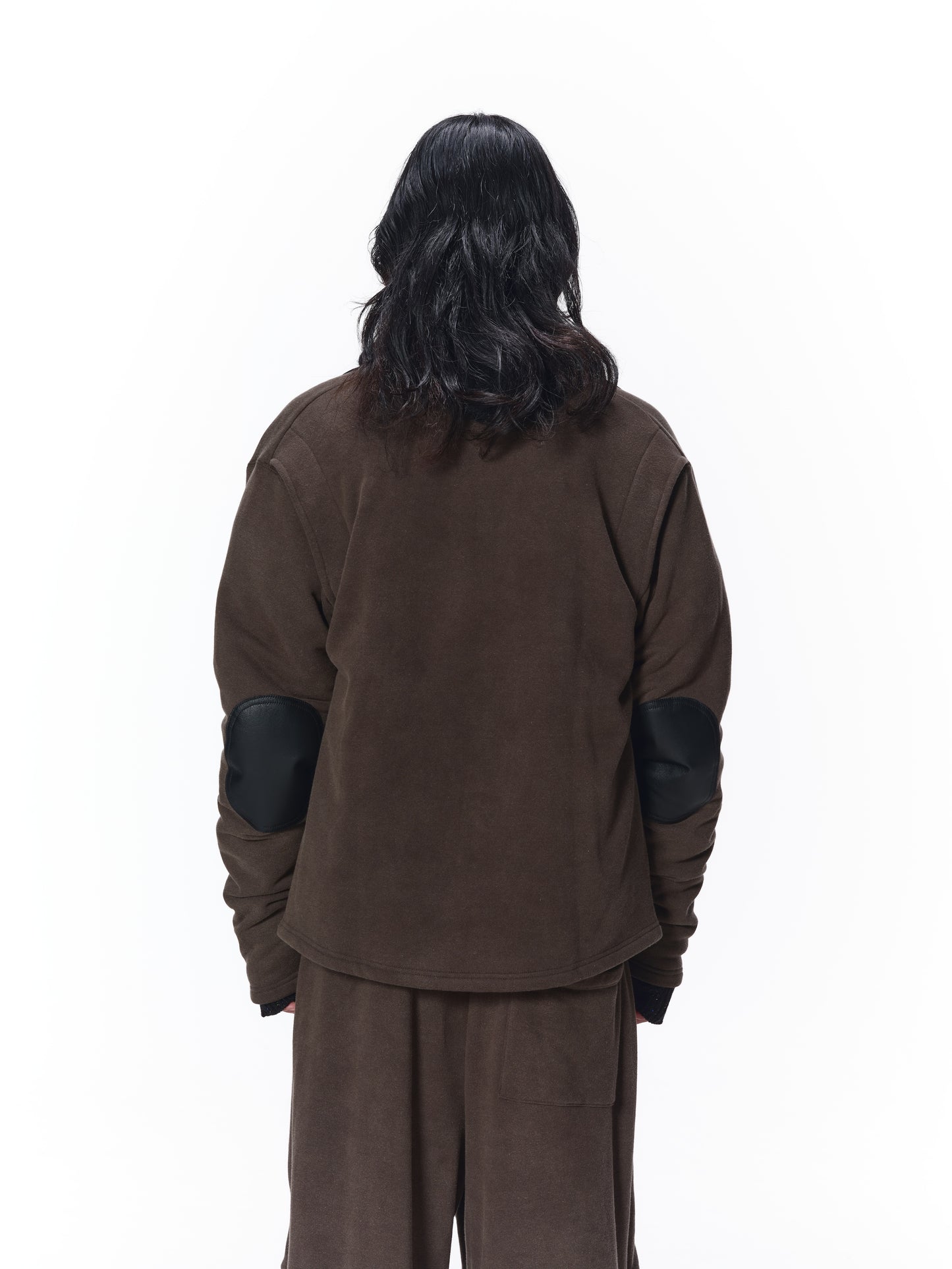 LEATHER COLLAR FADE SWEAT ZIP JACKET