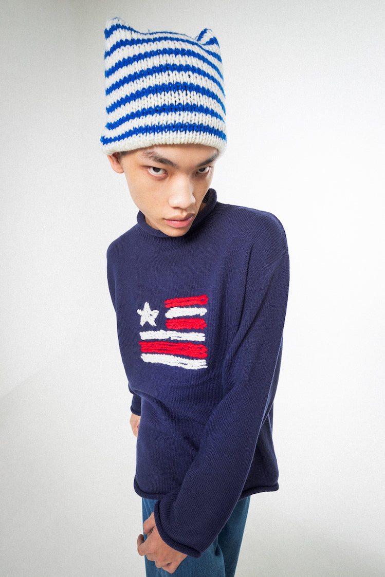 HAND KNITTED STRIPED BEANIE
