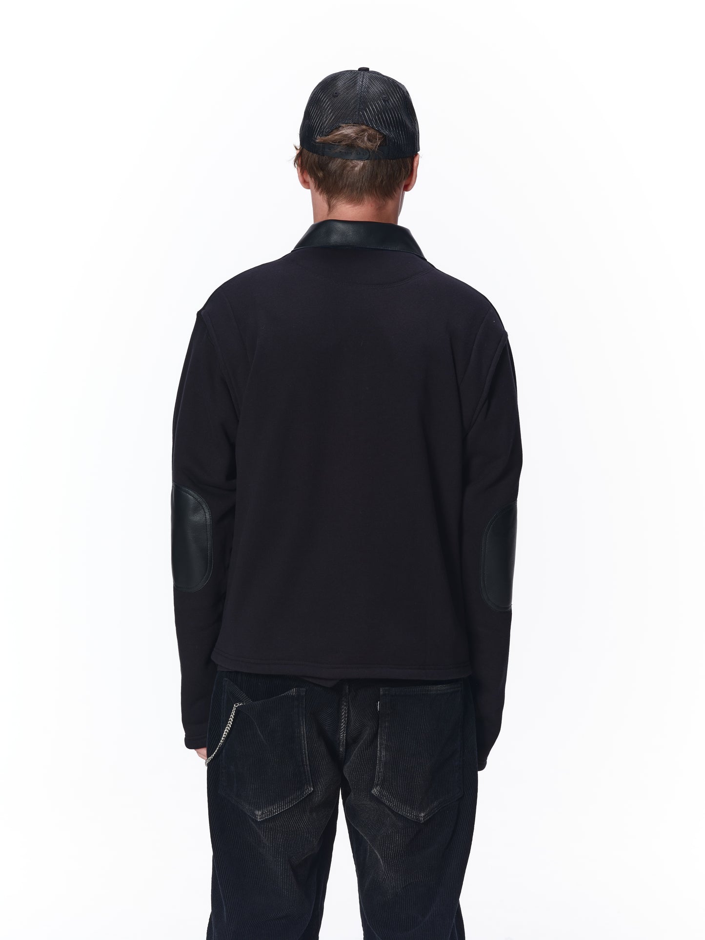 LEATHER COLLAR SWEAT ZIP JACKET
