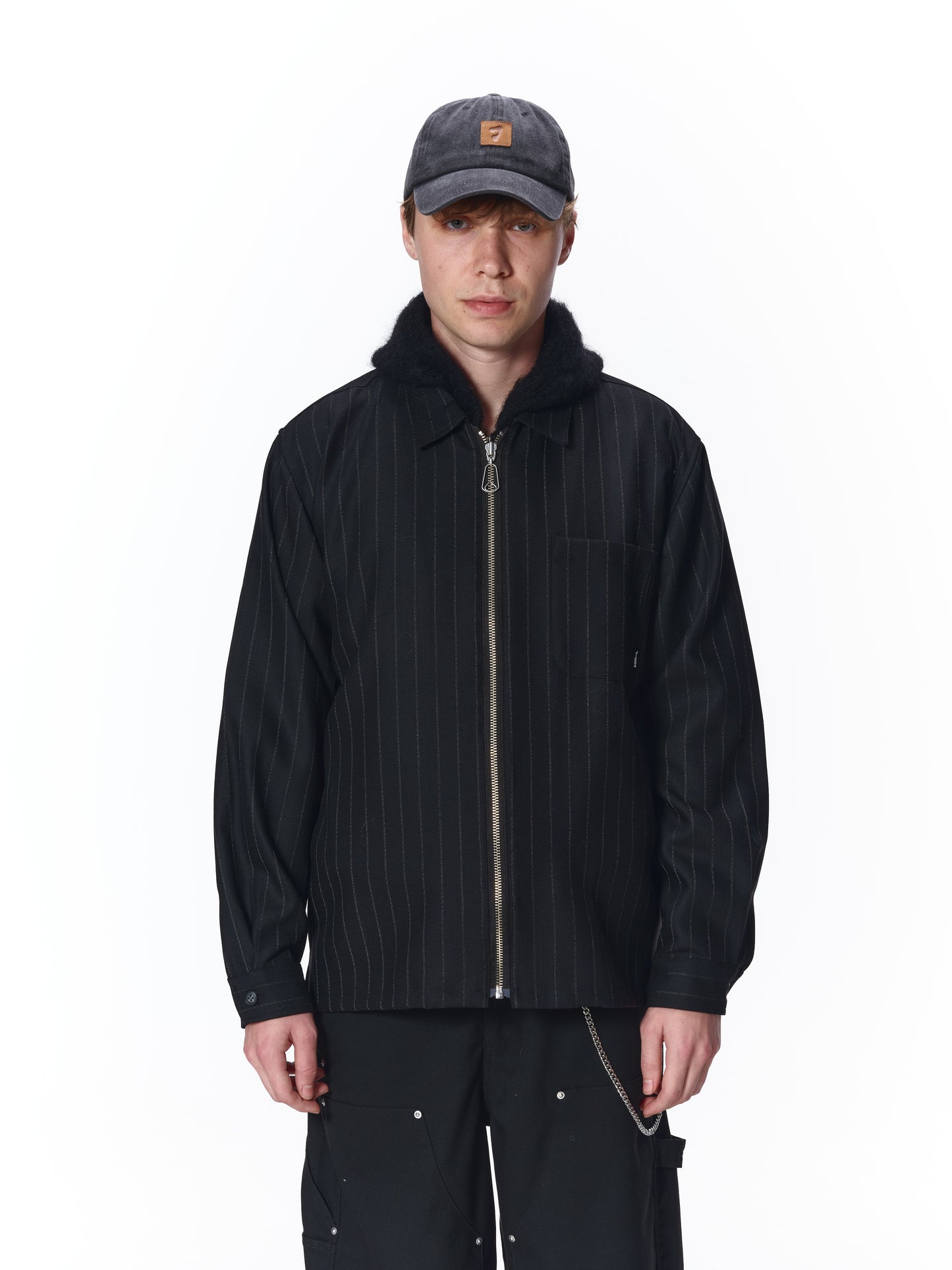 WOOL STRIPE ZIP SHIRT