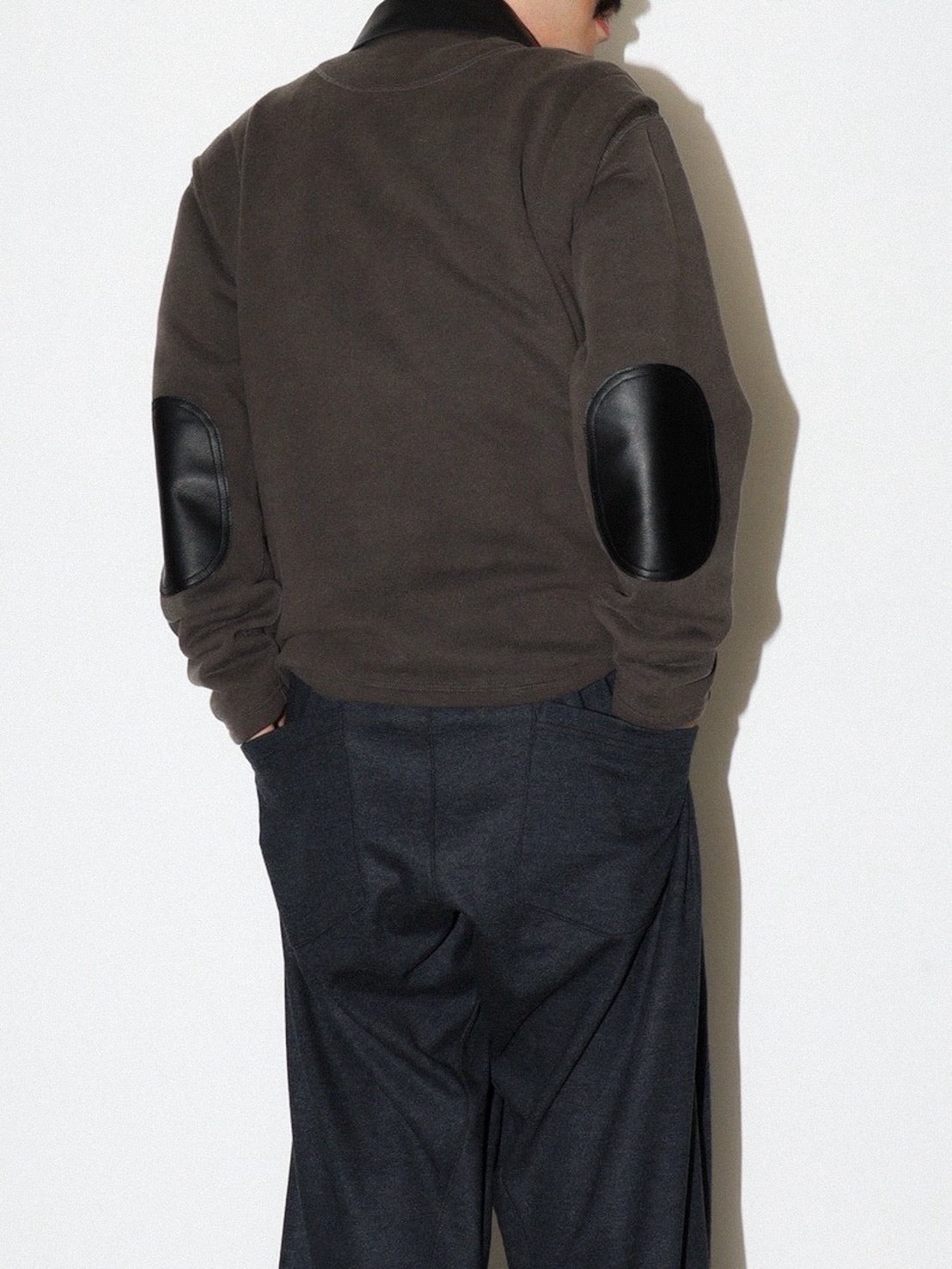 LEATHER COLLAR FADE SWEAT ZIP JACKET