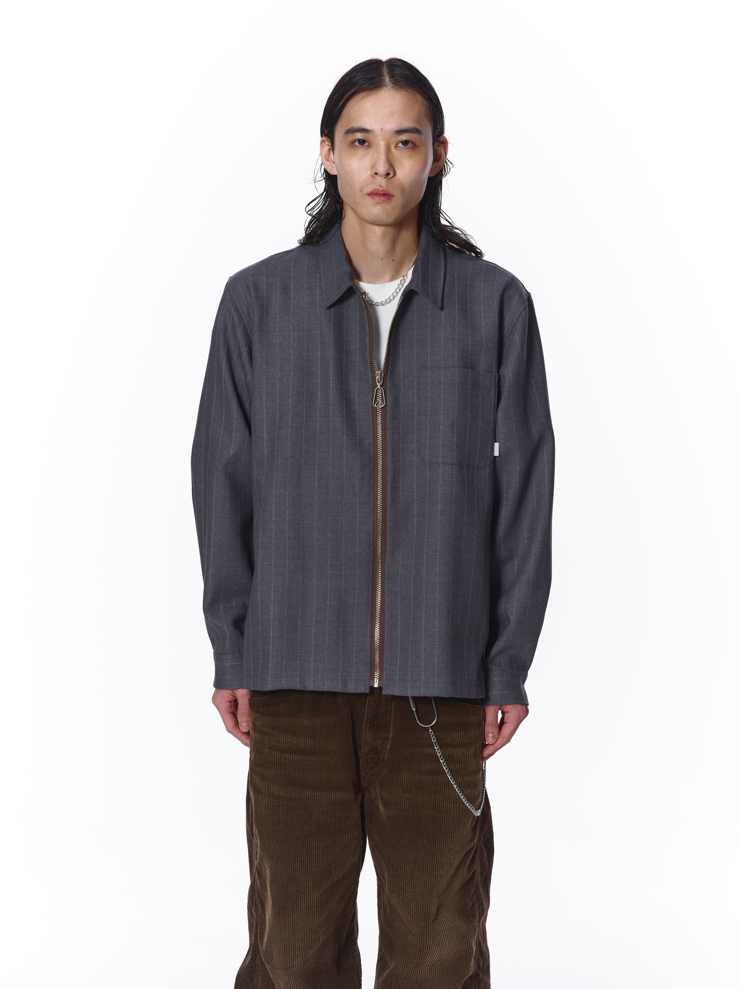 WOOL STRIPE ZIP SHIRT