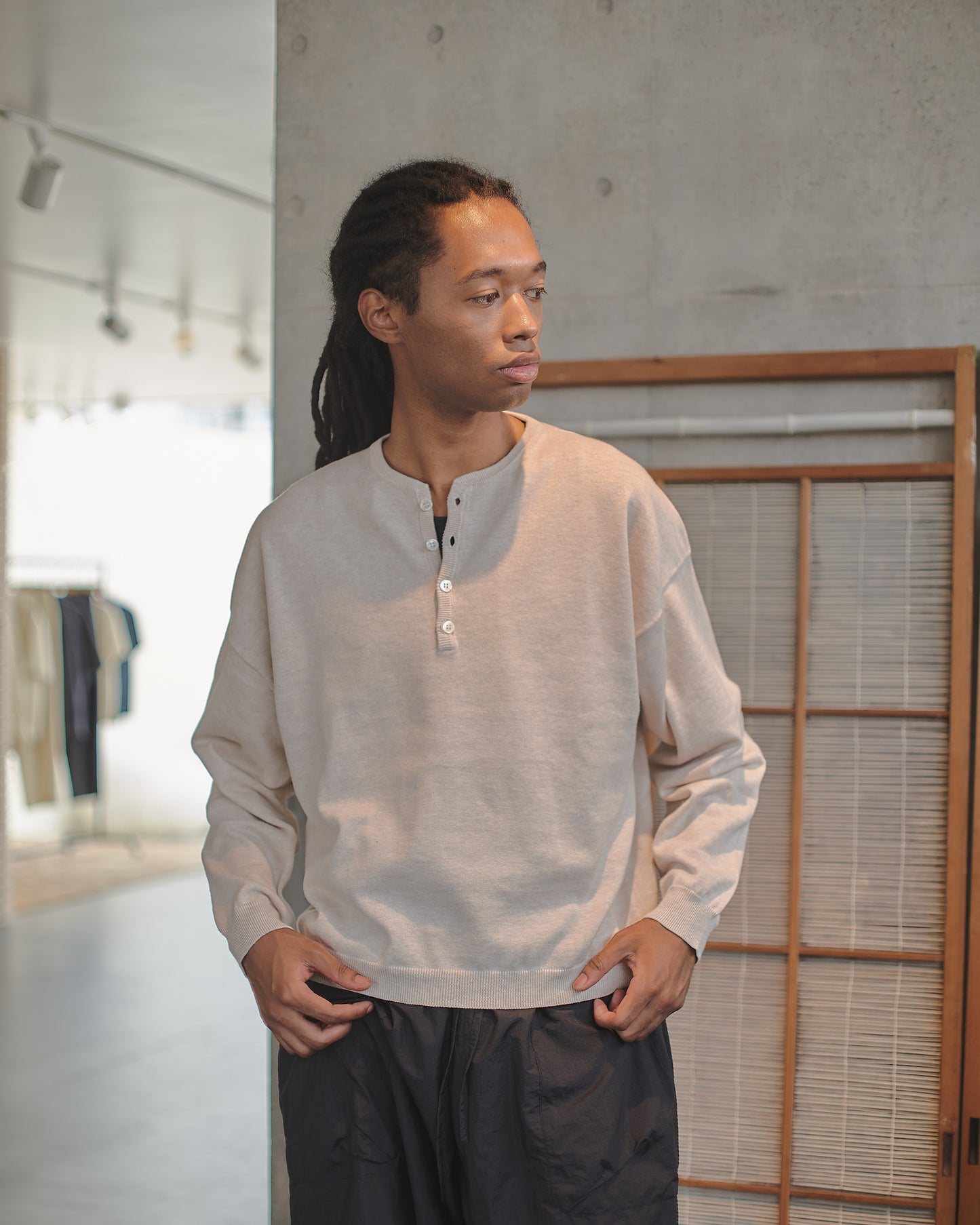 refomed OLD MAN HENLEY NECK KNIT