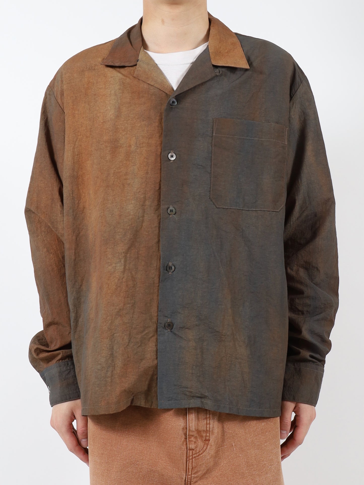 Dyed nylon open collar shirt