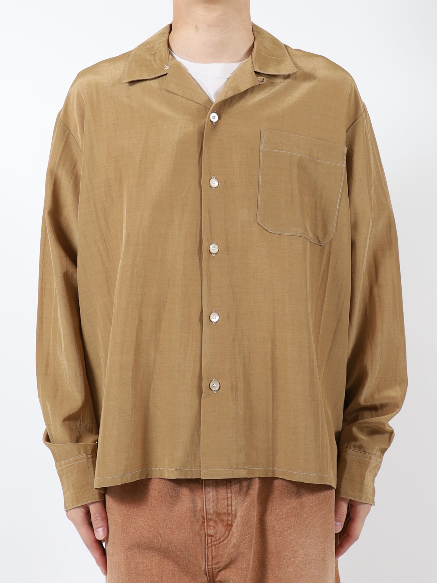 Rayon wool open collar shirt