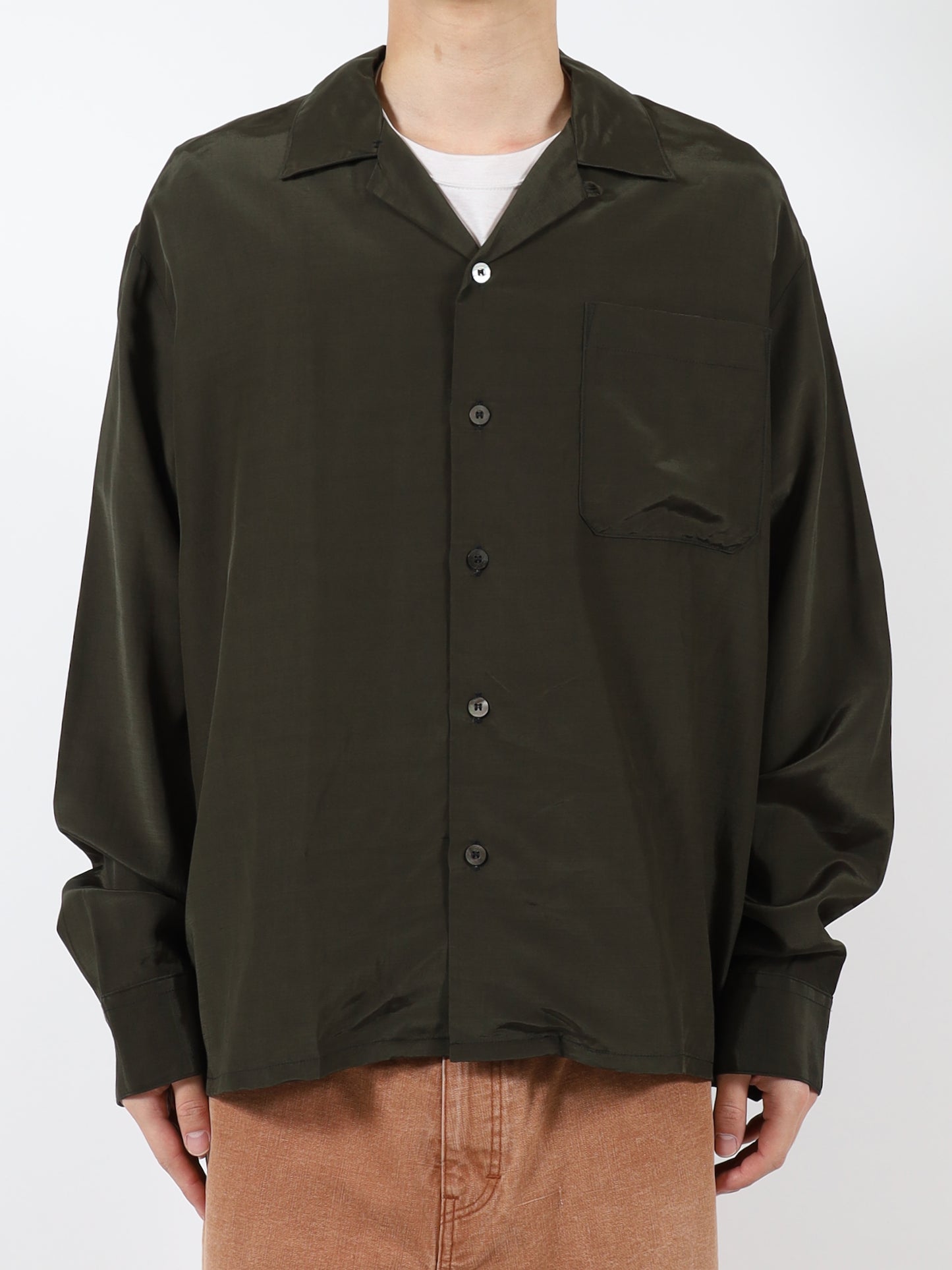 Rayon wool open collar shirt