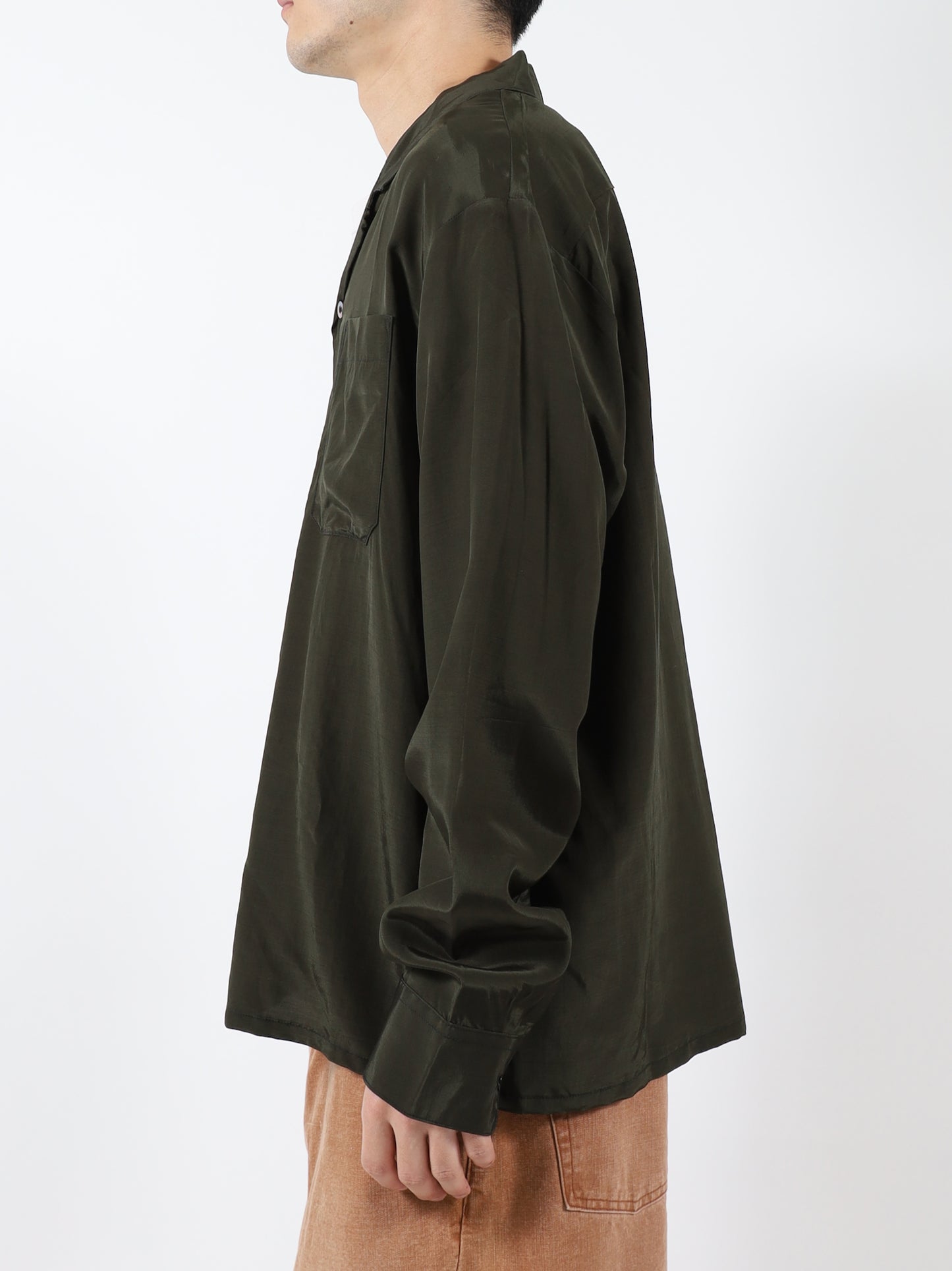 Rayon wool open collar shirt