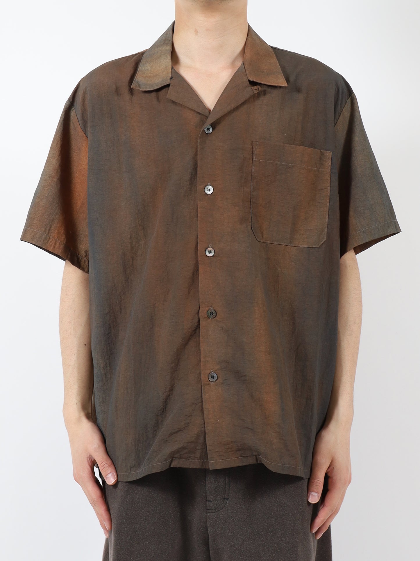 DYED NYLON OPEN COLLAR SHIRT S/S