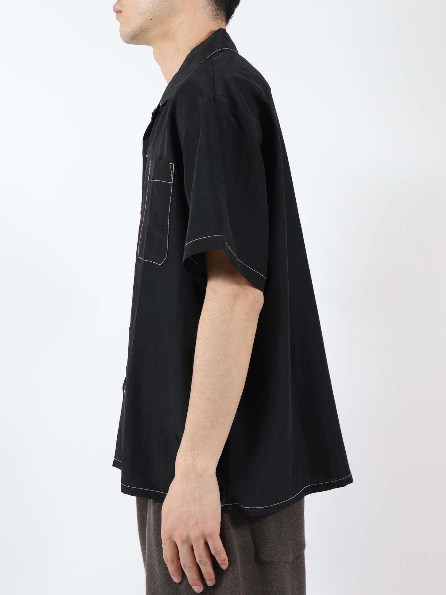 RAYON WOOL OPEN COLLAR SHIRT S/S