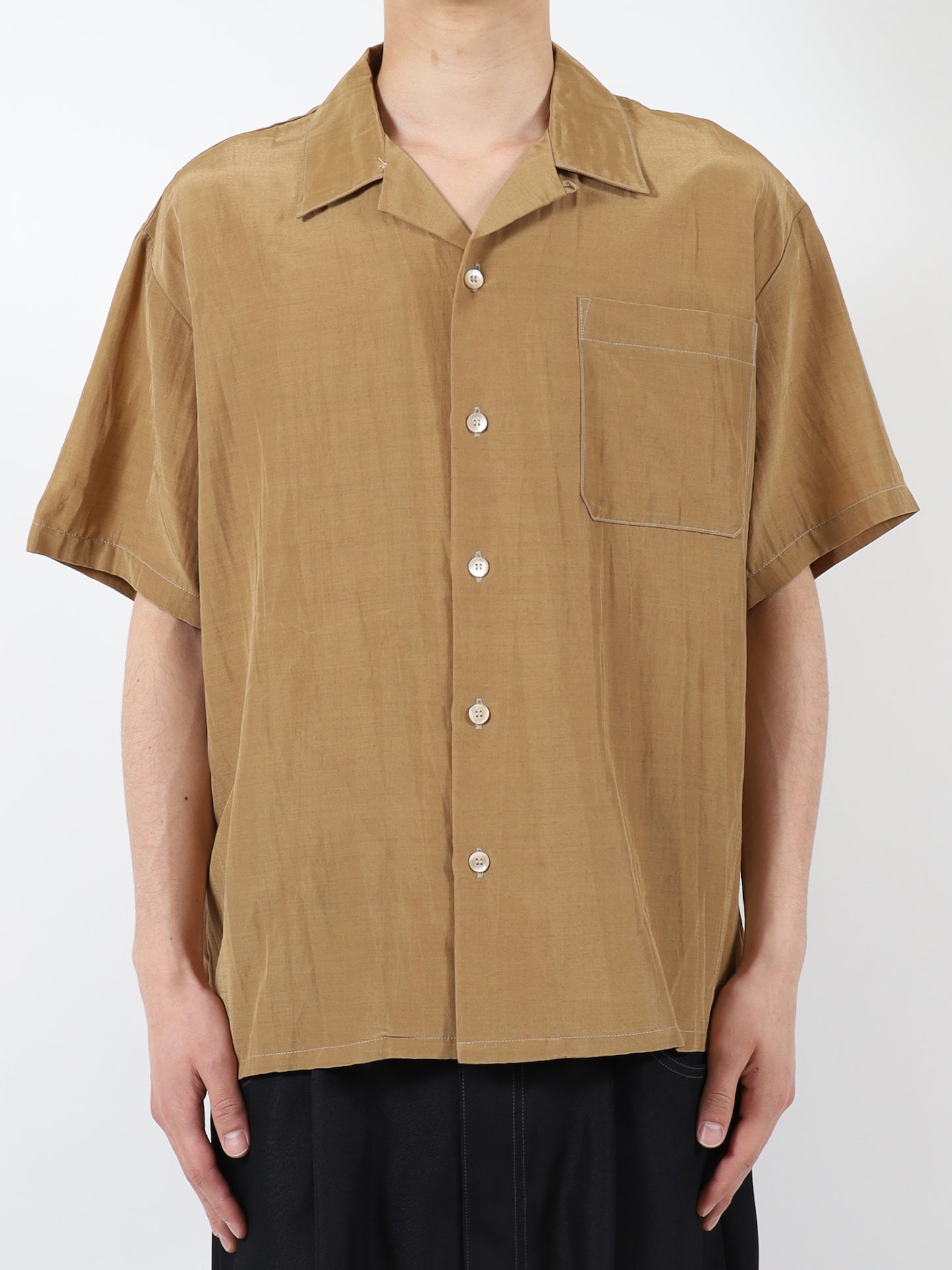 RAYON WOOL OPEN COLLAR SHIRT S/S