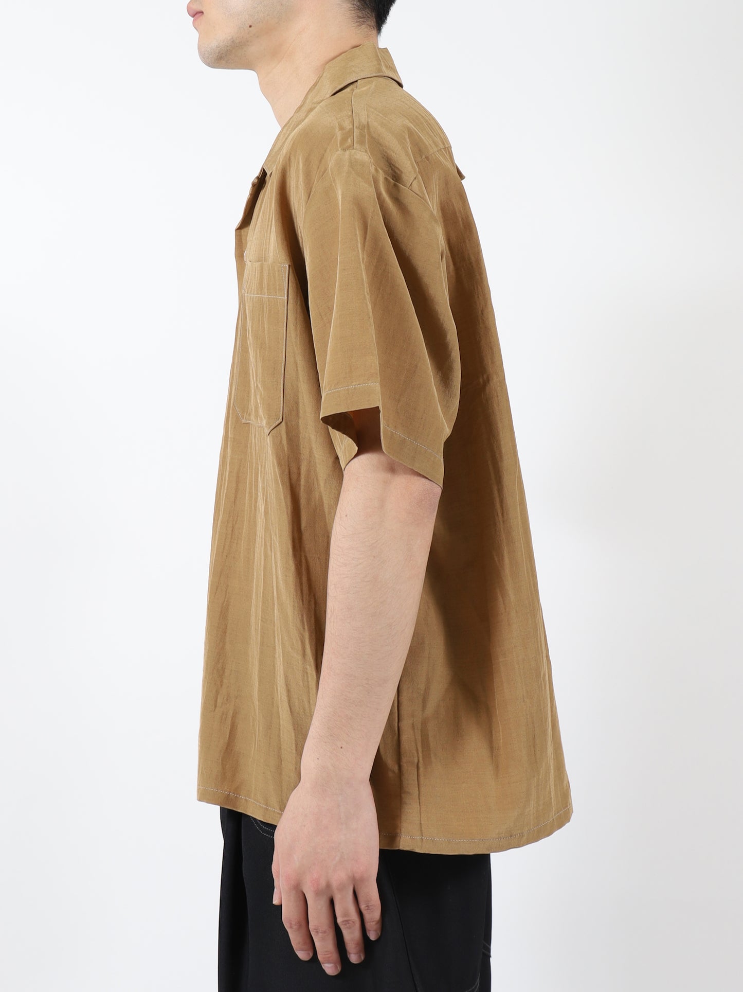 RAYON WOOL OPEN COLLAR SHIRT S/S