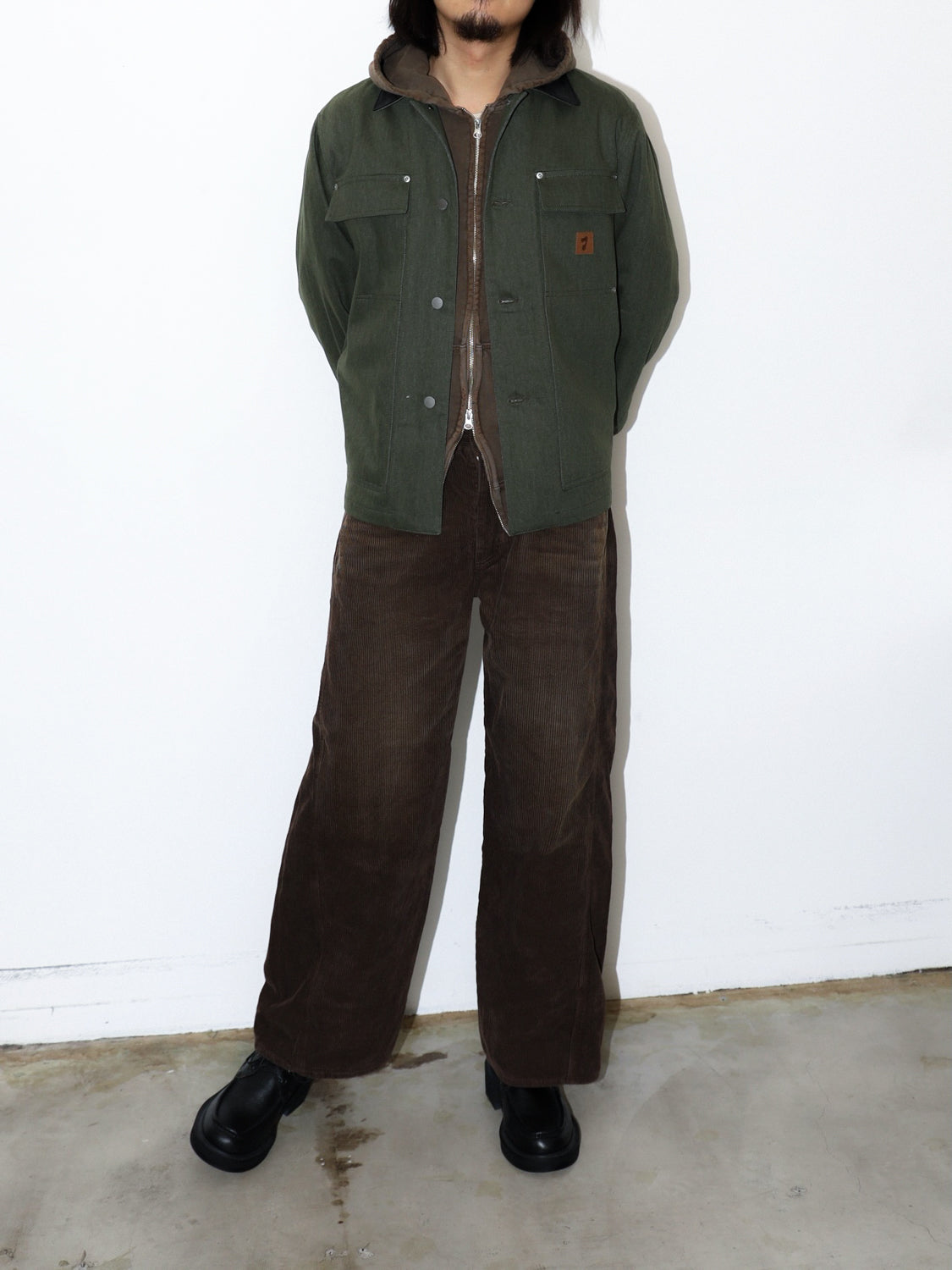 JIEDA LEATHER COLLAR FADE COVERALL