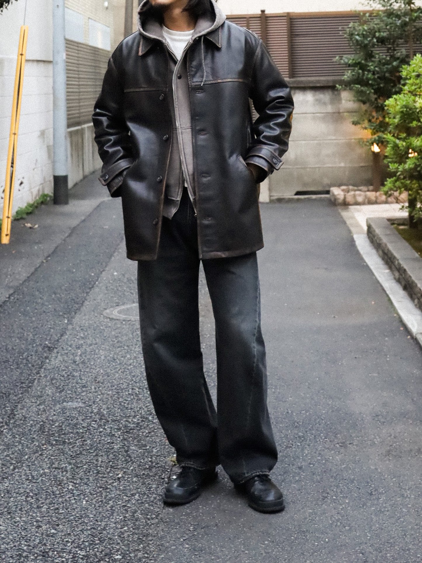 JIEDA LEATHER CAR COAT