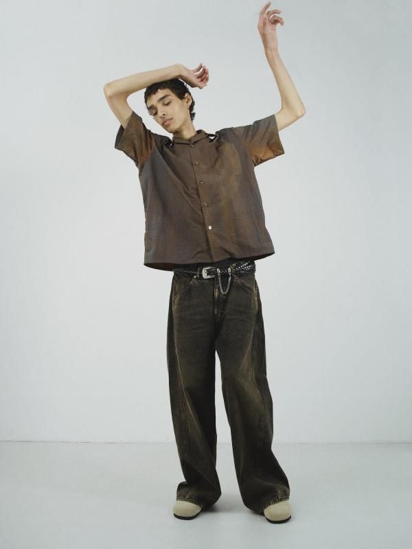 DYED NYLON OPEN COLLAR SHIRT S/S