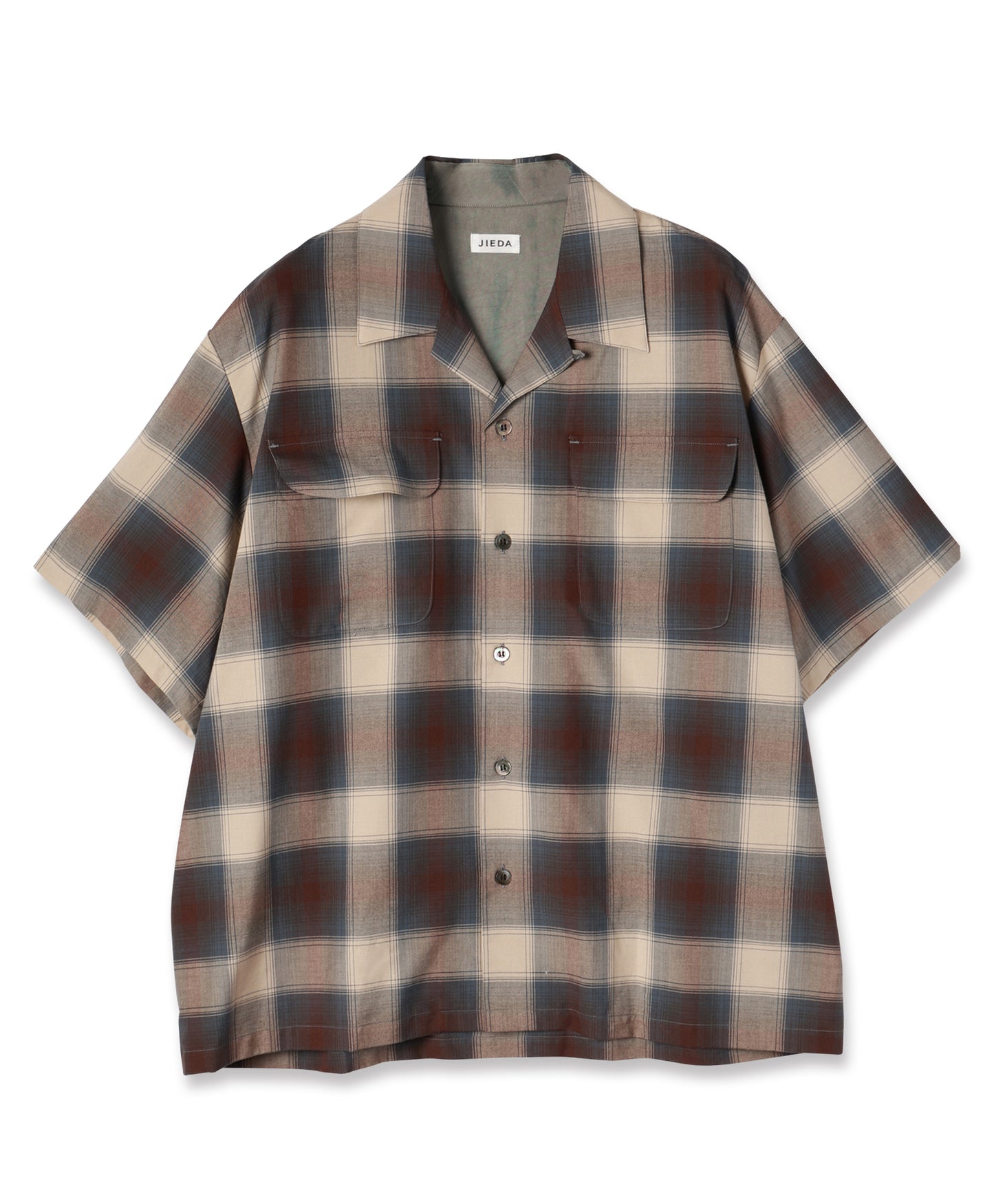 JIEDA　CHECK OPEN COLLAR SHIRT S/S