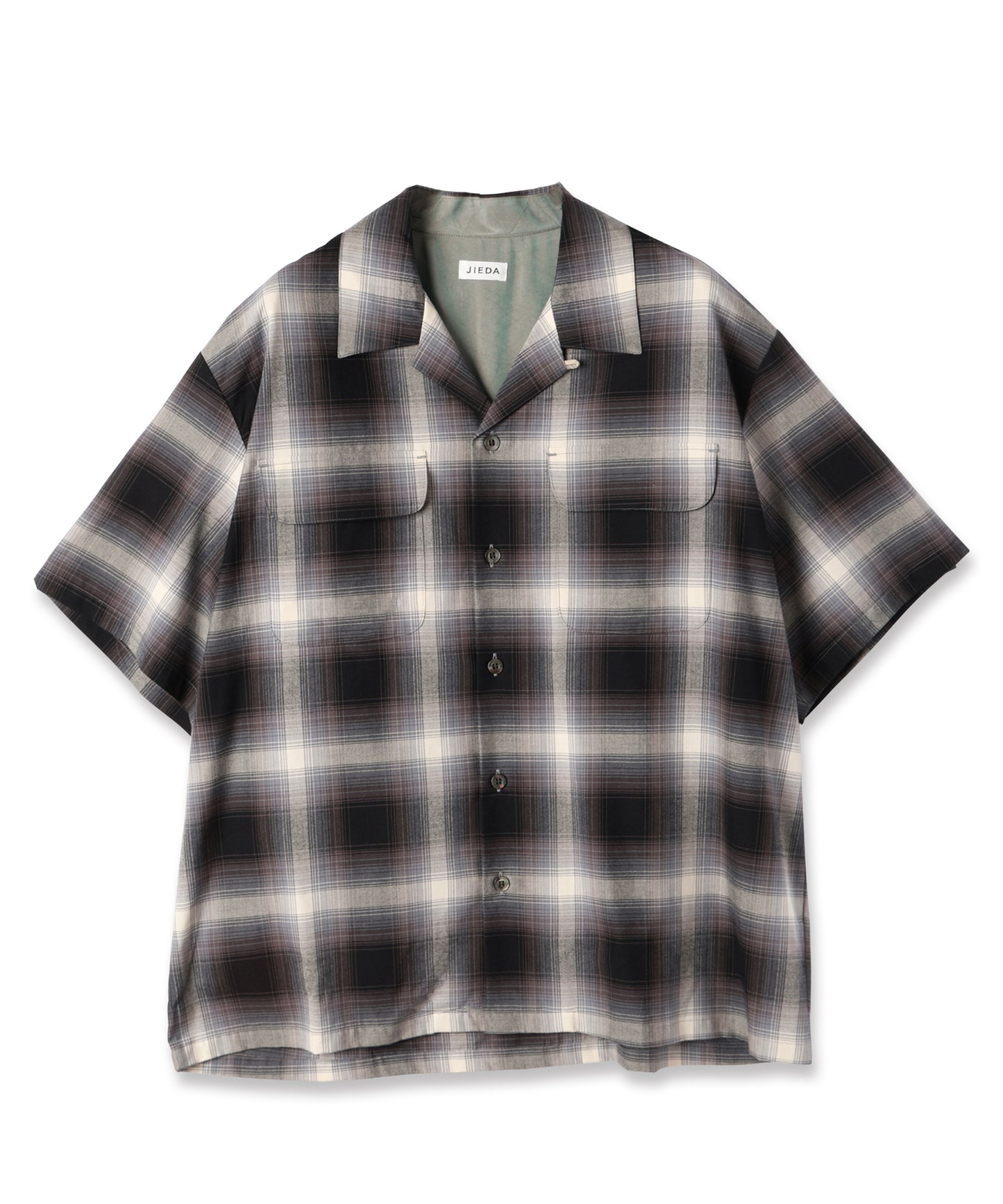 JIEDA　CHECK OPEN COLLAR SHIRT S/S