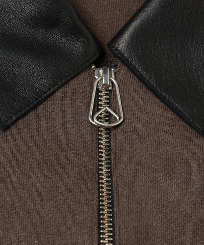 LEATHER COLLAR FADE SWEAT ZIP JACKET