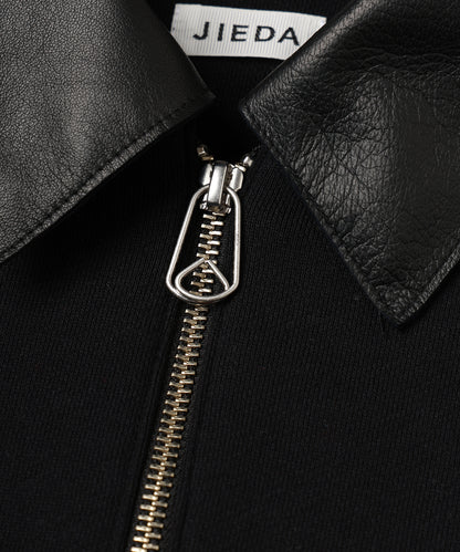 LEATHER COLLAR SWEAT ZIP JACKET