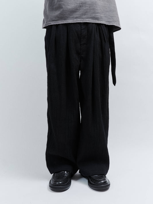ANCELLM　BELTED CREPE TUCK SLACKS