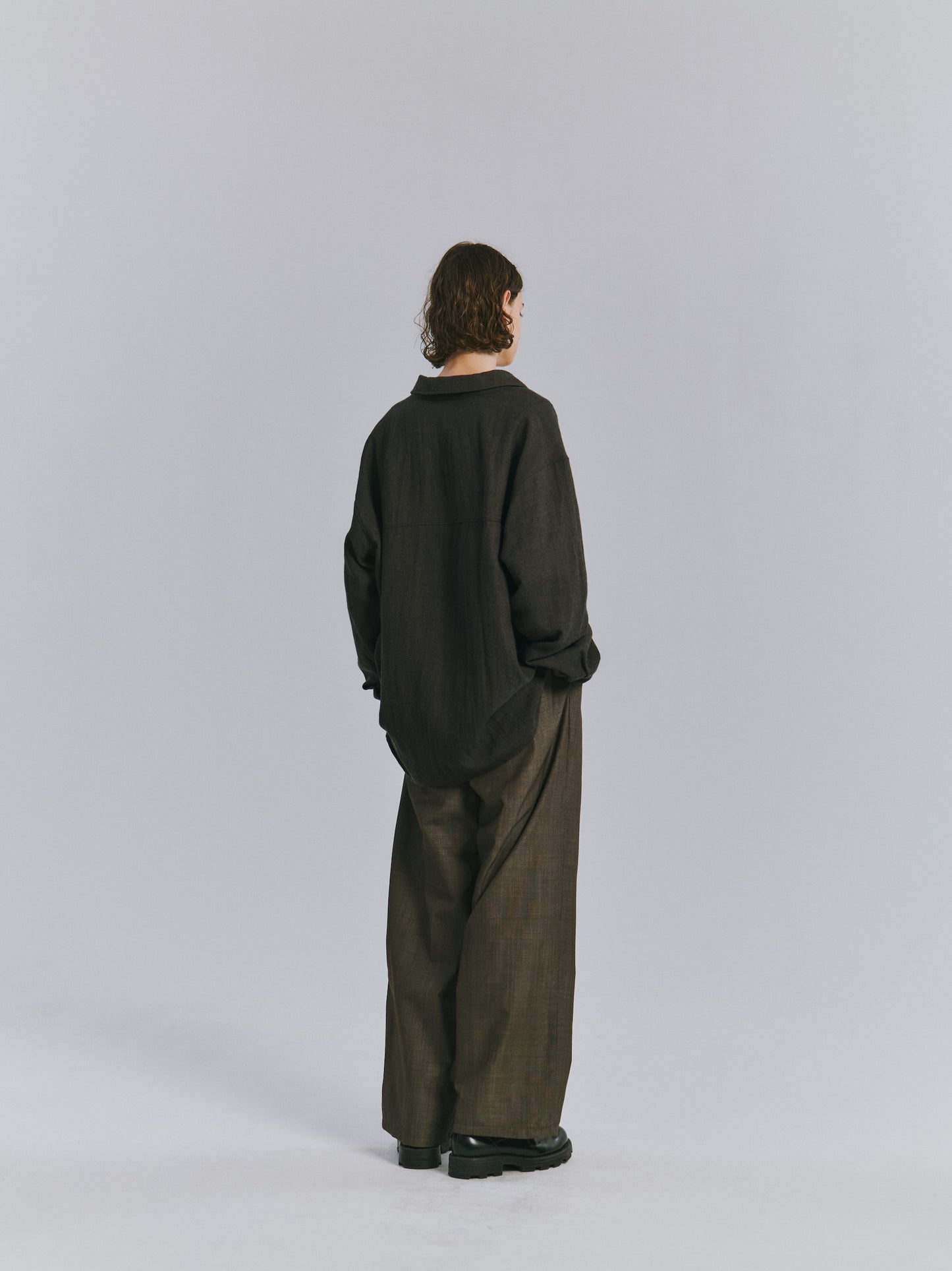 ANCELLM　AGING LINEN CROSS-LINE SHIRT