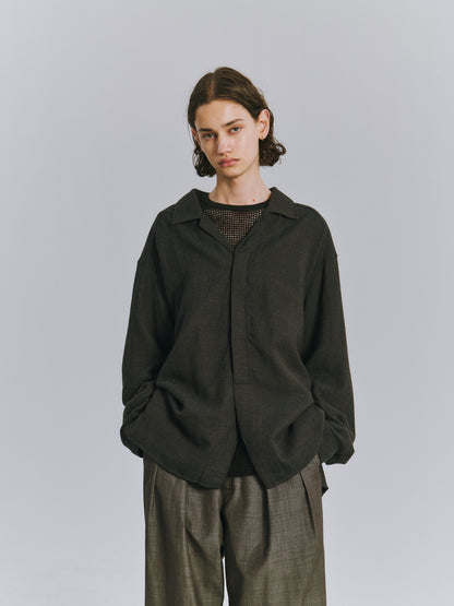 ANCELLM　AGING LINEN CROSS-LINE SHIRT
