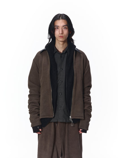 LEATHER COLLAR FADE SWEAT ZIP JACKET