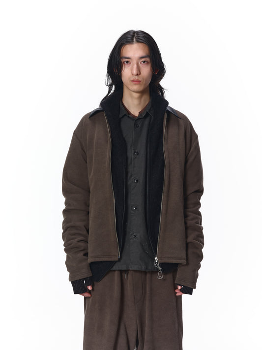LEATHER COLLAR FADE SWEAT ZIP JACKET