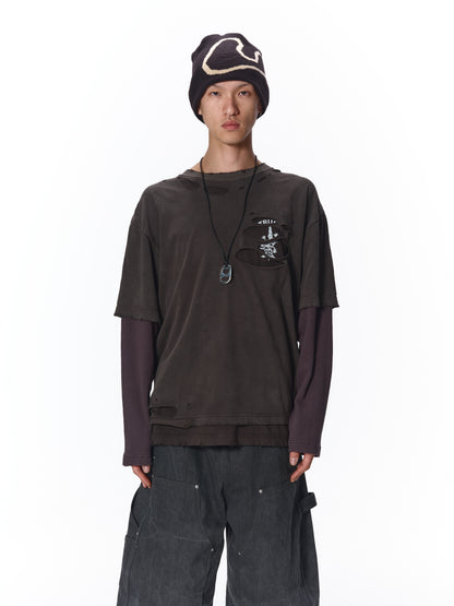 WAFFLE DAMAGE LAYERED L/S