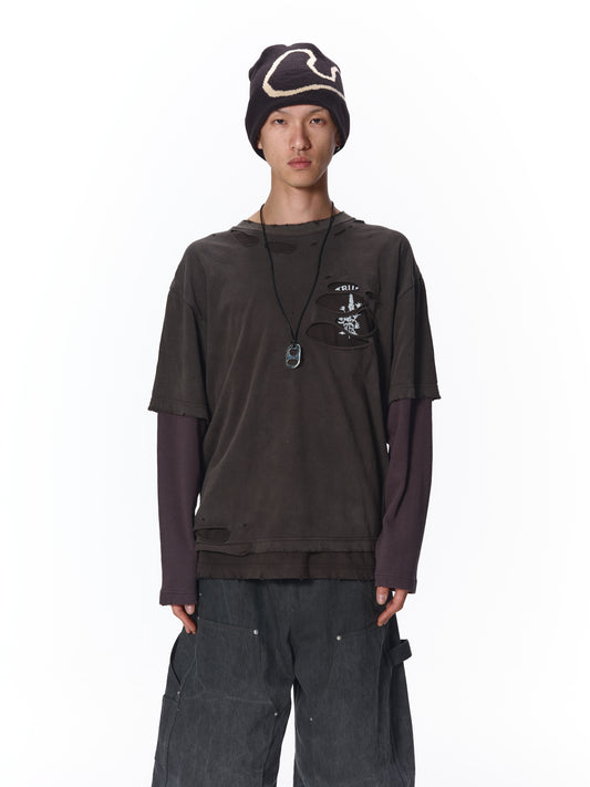 WAFFLE DAMAGE LAYERED L/S