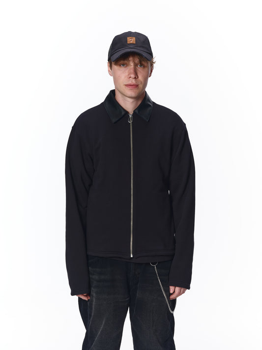 LEATHER COLLAR SWEAT ZIP JACKET