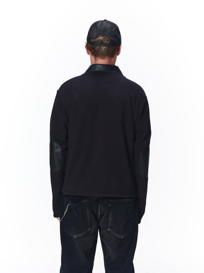 LEATHER COLLAR SWEAT ZIP JACKET