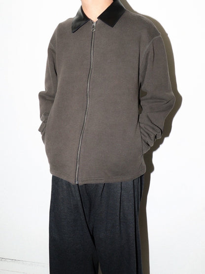 LEATHER COLLAR FADE SWEAT ZIP JACKET