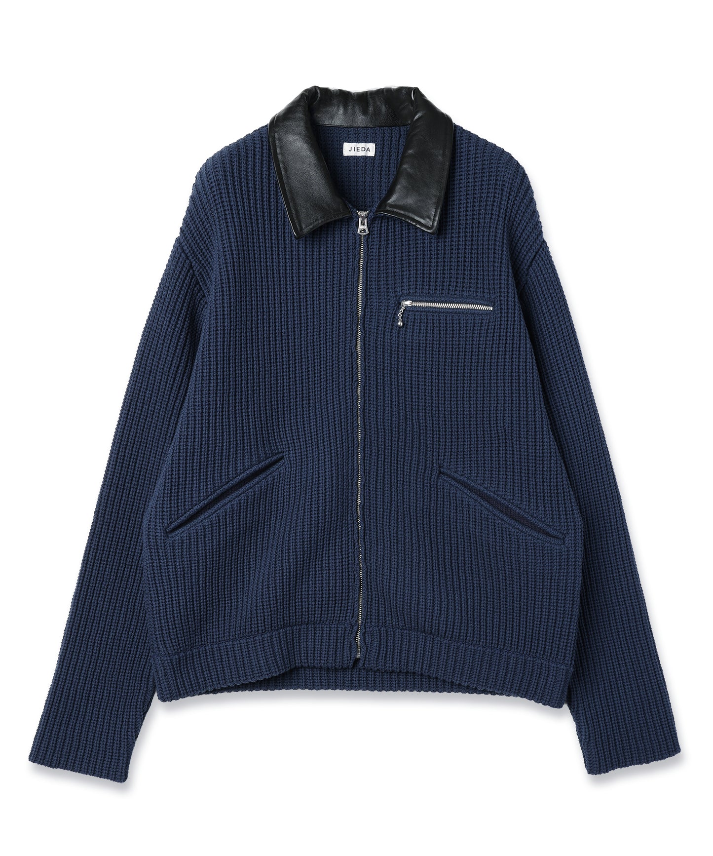 JIEDA　LEATHER-COLLAR KNIT WORK JACKET