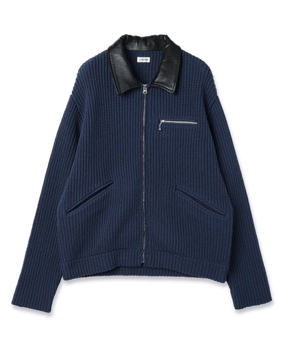 JIEDA　LEATHER-COLLAR KNIT WORK JACKET