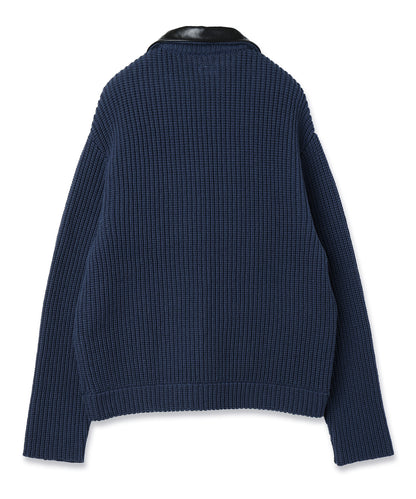 JIEDA　LEATHER-COLLAR KNIT WORK JACKET