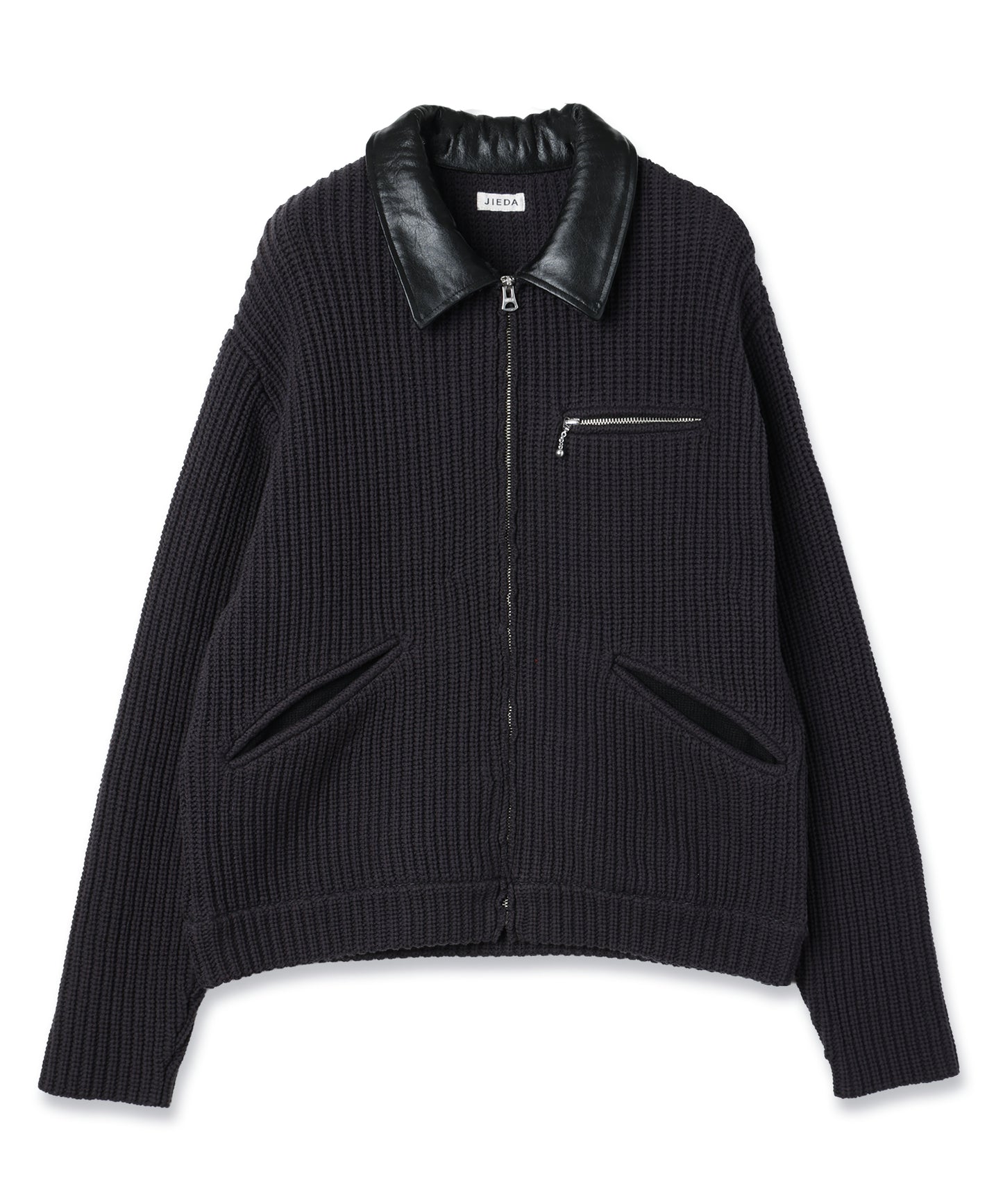 JIEDA　LEATHER-COLLAR KNIT WORK JACKET
