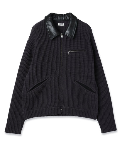 JIEDA　LEATHER-COLLAR KNIT WORK JACKET