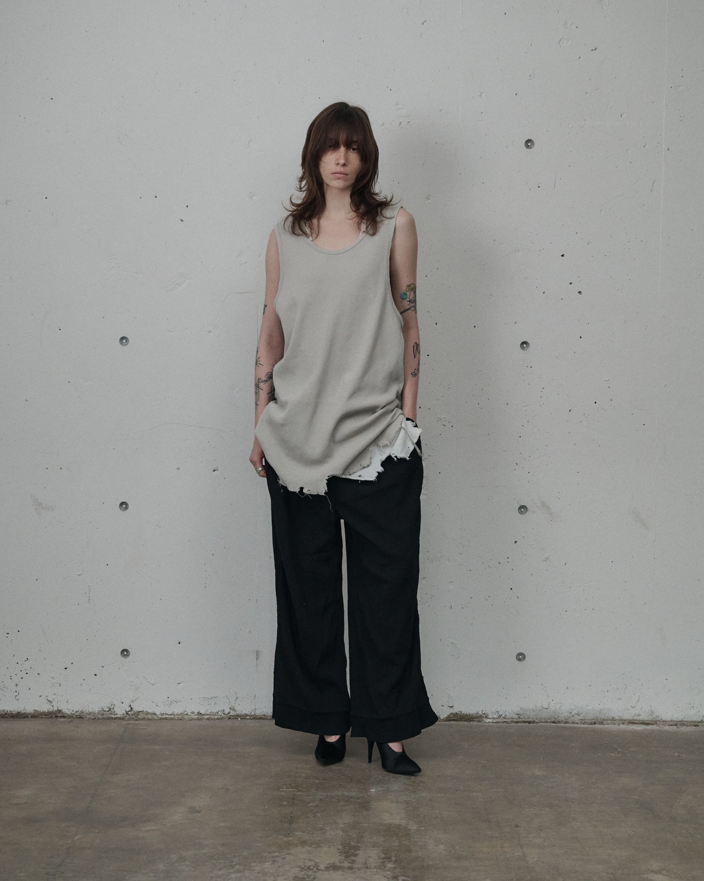 ANCELLM　BELTED CREPE TUCK SLACKS