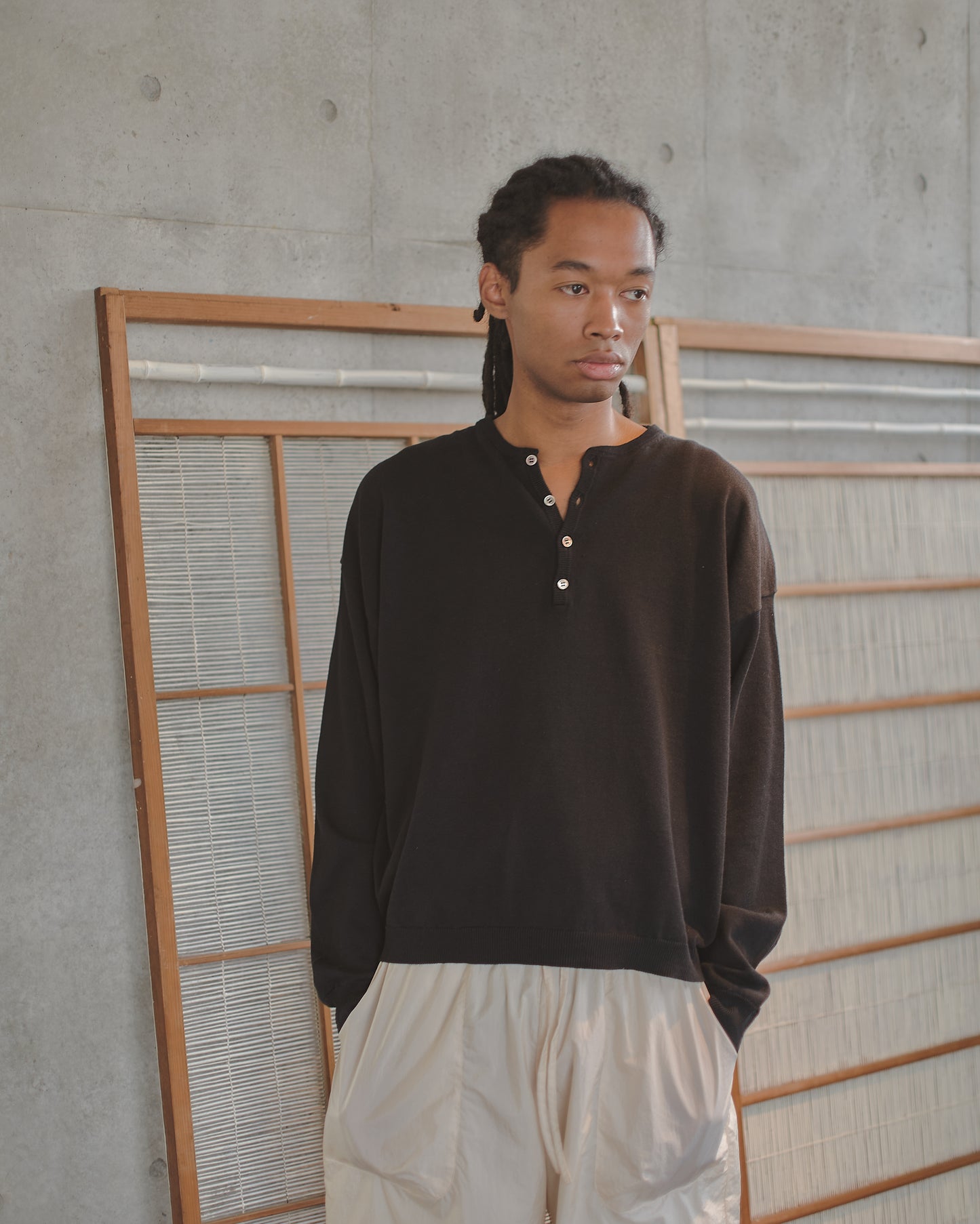 refomed　OLD MAN HENLEY NECK KNIT