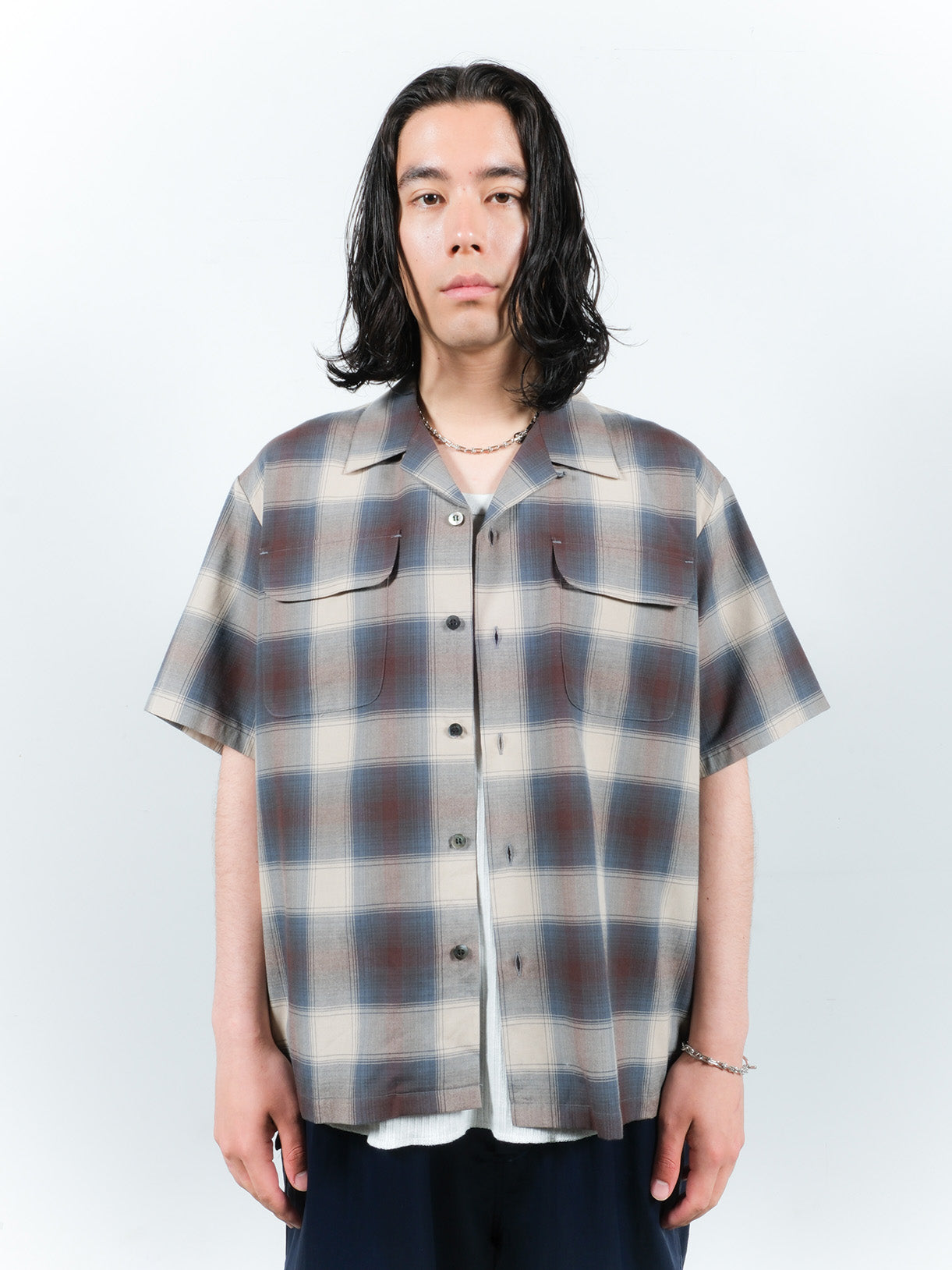 JIEDA　CHECK OPEN COLLAR SHIRT S/S