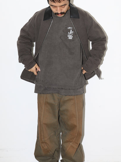 JIEDA　LEATHER COLLAR FADE SWEAT ZIP JACKET