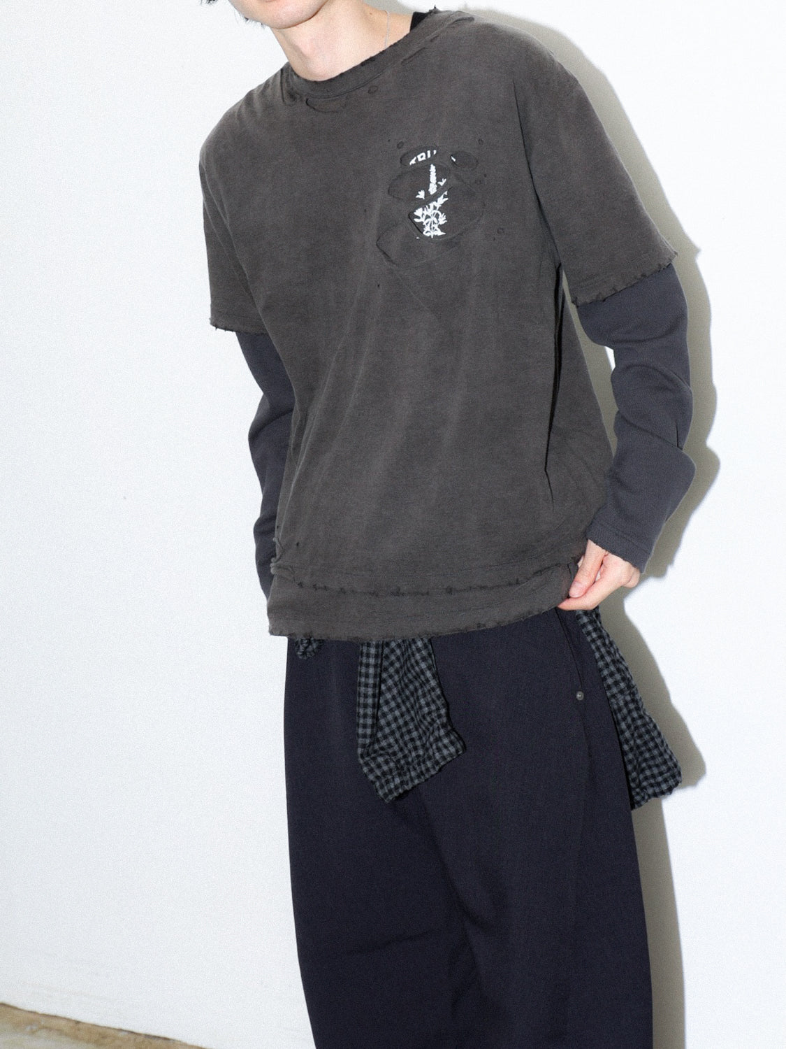 JIEDA　WAFFLE DAMAGE LAYERED L/S