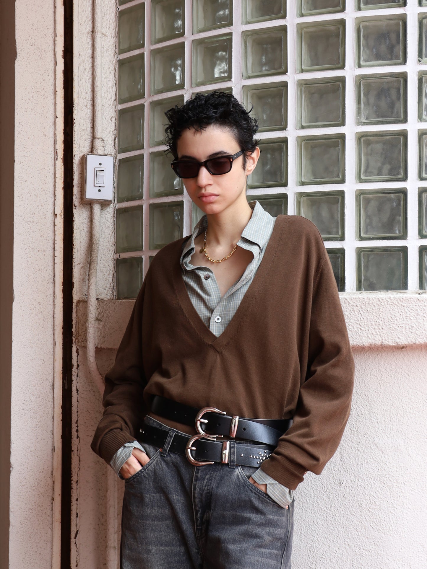 JIEDA　COTTON SILK V NECK KNIT