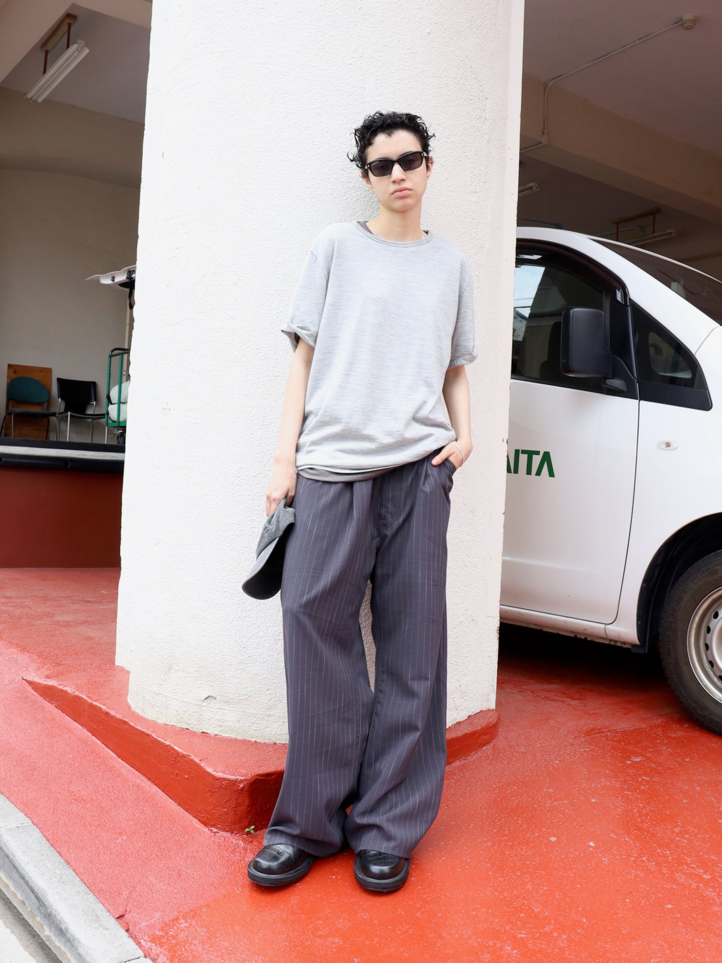 JIEDA　STRIPE WIDE ONE TUCK PANTS