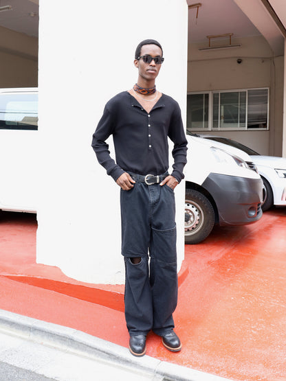 JIEDA　VINTAGE LIGHT RIB HENRY NECK L/S