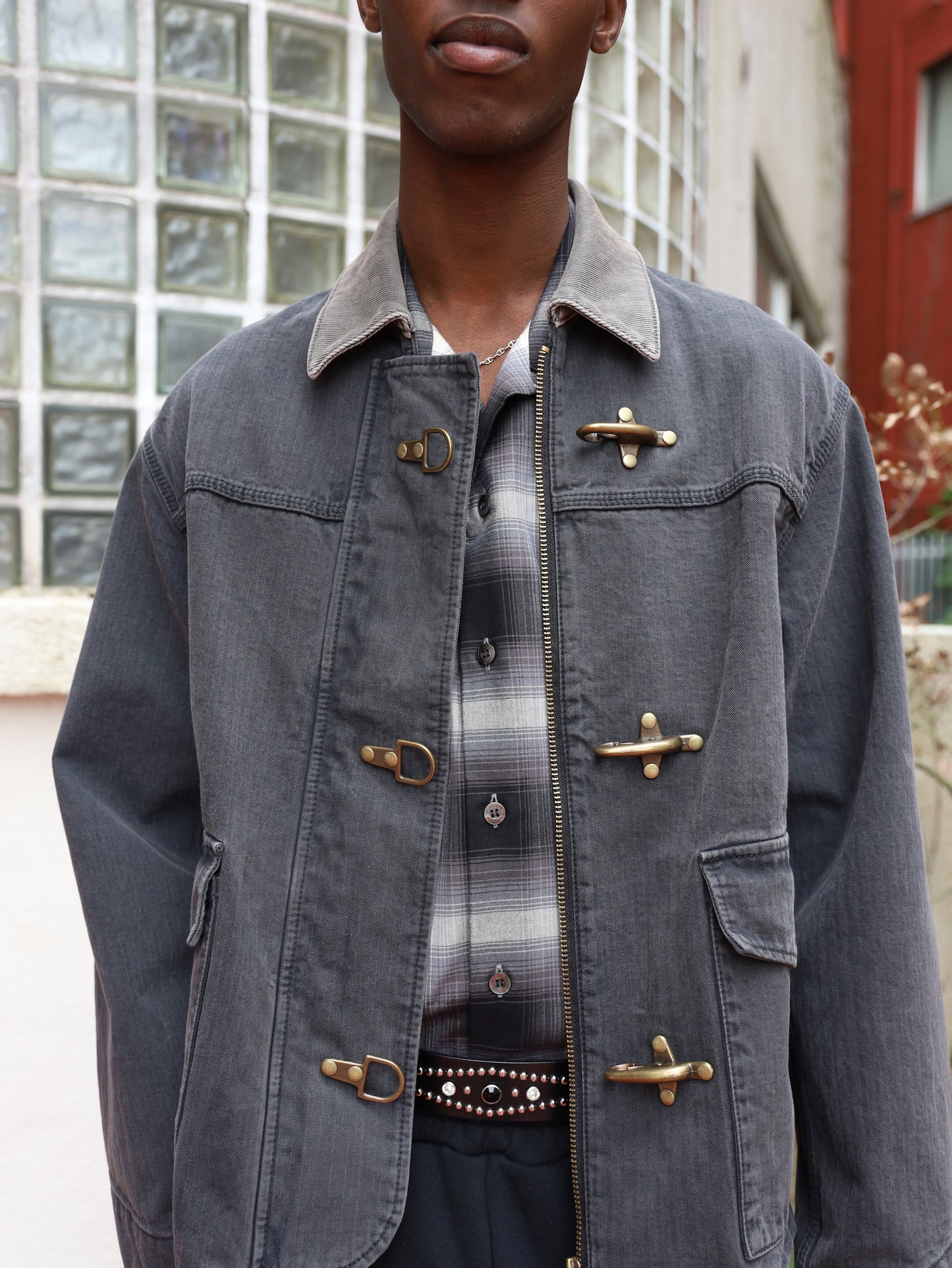 JIEDA　CHECK OPEN COLLAR SHIRT