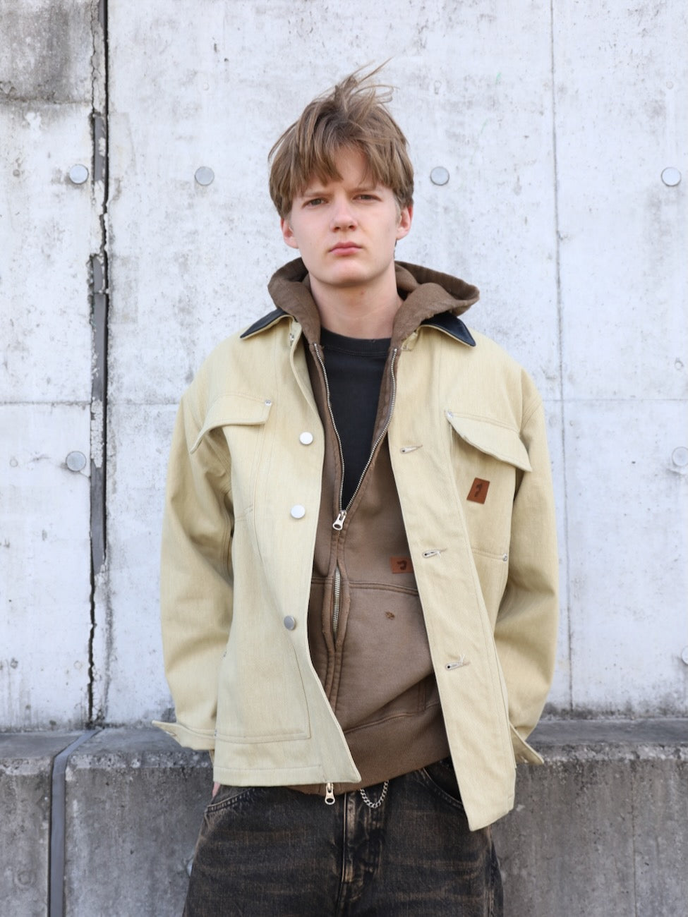 LEATHER COLLAR FADE COVERALL